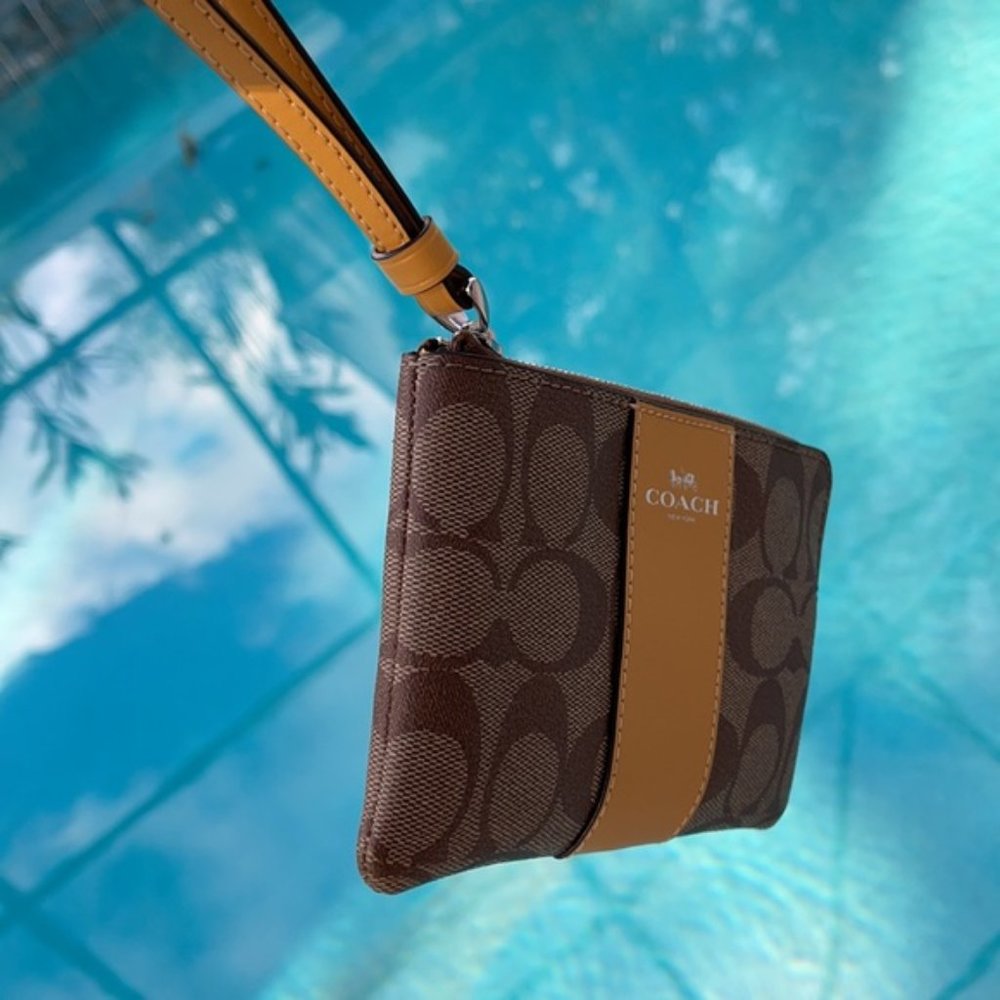 COACH Signature PVC Leather Corner Zip Wristlet - Picture 11 of 16